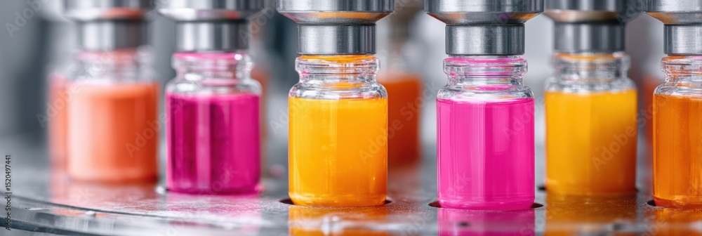 Aufkleber advanced robotic arms handling colorful vials in pharmaceutical bioreactor for automated medicine pr