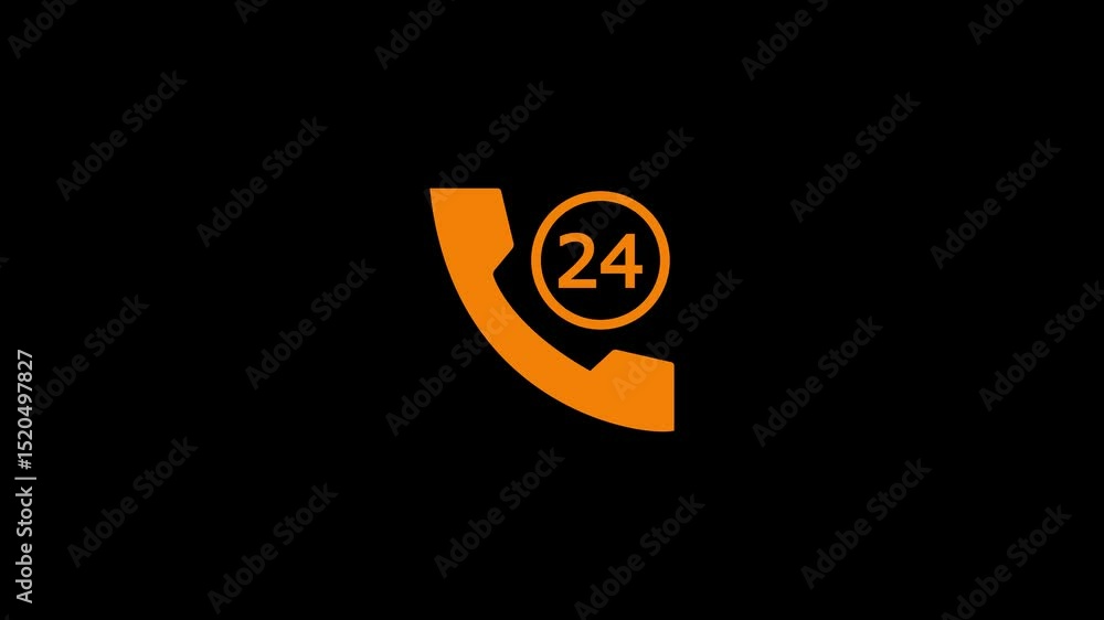 Poster 24 hours hotline. service hotline or helpline.24 hours call icon animation. phone appearing on scree