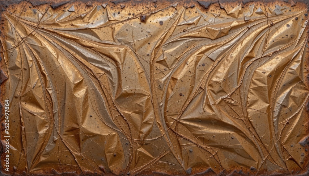 Poster textured bronze surface with abstract wrinkles and flowing patterns in natural light