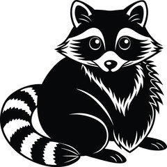 Cute Raccoon Vector Illustration, Black and White Animal Silhouette Design