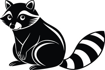 Cute Raccoon Silhouette, Black and White Vector Animal Illustration