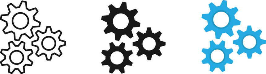 Gear Icons Set – Vector Settings, Cogwheel, Mechanism and Engineering Symbols for Web and App Design