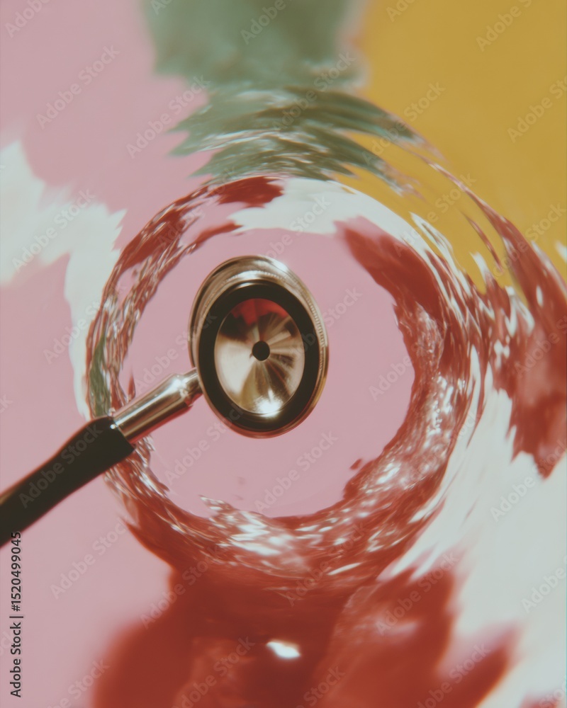 Poster Modern Stethoscope Close-Up with Abstract Color Swirl Background Highlighting Medical Precision and Innovative Healthcare Technology