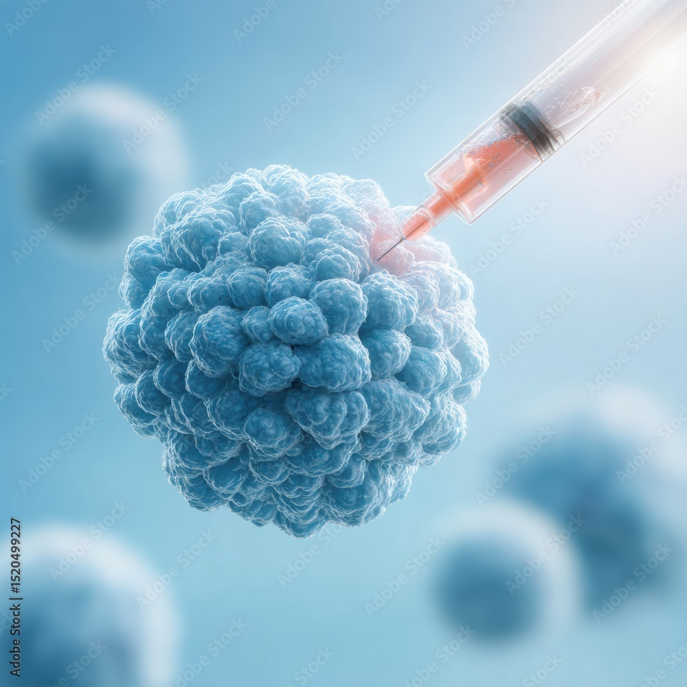 Aufkleber Personalized medicine targeting cancer cell with syringe injection in microscopic lab setting for immunotherapy and cellular reprogramming innovation