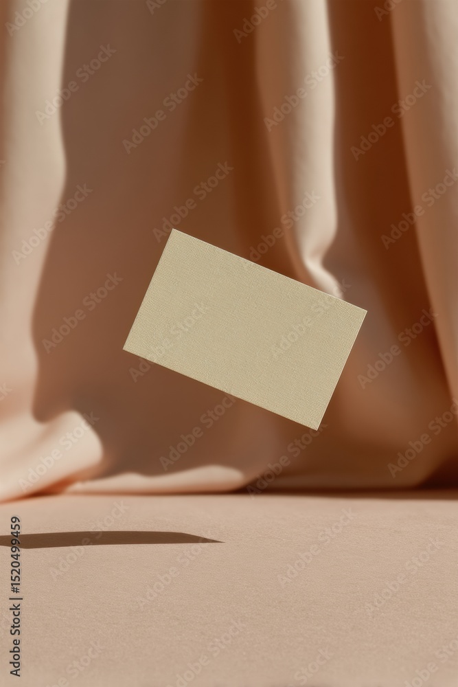 Poster Minimalist Single Business Card Floating on Soft Fabric with Premium Paper Texture and Subtle Shadows - Elegant Branding and Professional Marketing Concept
