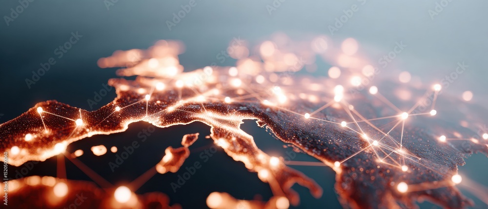 Leinwandbilder digital network visualization of western europe map highlighting data connectivity and international