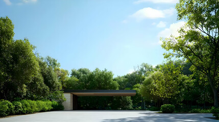 Obraz premium Modern House Entrance With Lush Landscaping And Driveway