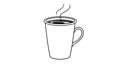 Single continuous line drawing of a coffee cup, minimalist black and white vector illustration,  silhouette,  cafe