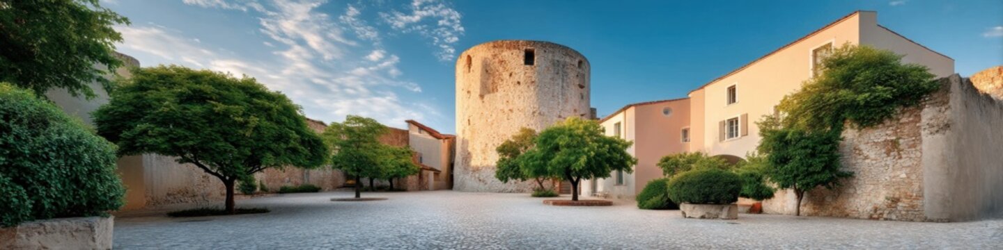 Historic Circular Watchtower and Medieval Walls of Jesi with Cobblestone Pathway - Cultural Tourism and Urban Fortification Highlighting Resilience and Heritage
