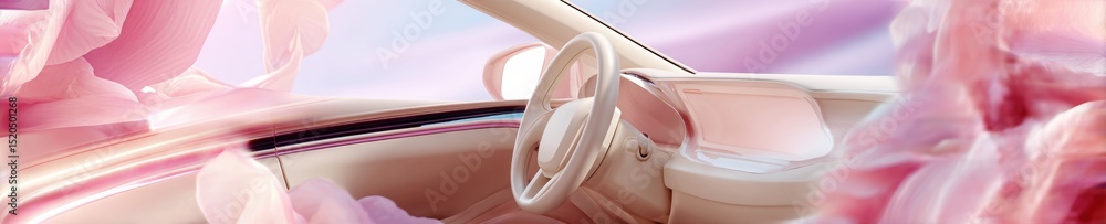 Poster Sleek AR Navigation Dashboard and Steering Wheel with Digital Interface Panels Showcasing Advanced Connected Vehicle Tech for Autonomous Driving Innovation