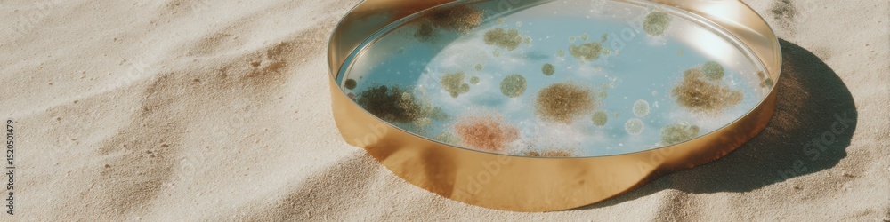 Aufkleber futuristic petri dish with segmented sections showing bacterial colonies and viral particles for sci