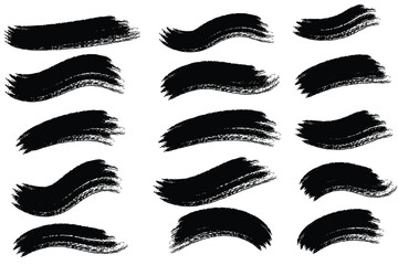 Brush strokes icon set. Ink painting. Set collection. Vector artwork. Set of grunge black brush strokes for artistic design elements. Hand made creative abstract paint brush stroke.
