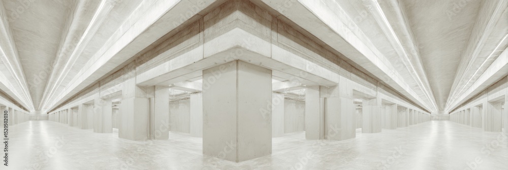 Aufkleber Modern Minimalist Architectural Space with Reinforced Concrete Columns and Foundation Slabs - Structural Engineering Precision for Industrial and Commercial Design