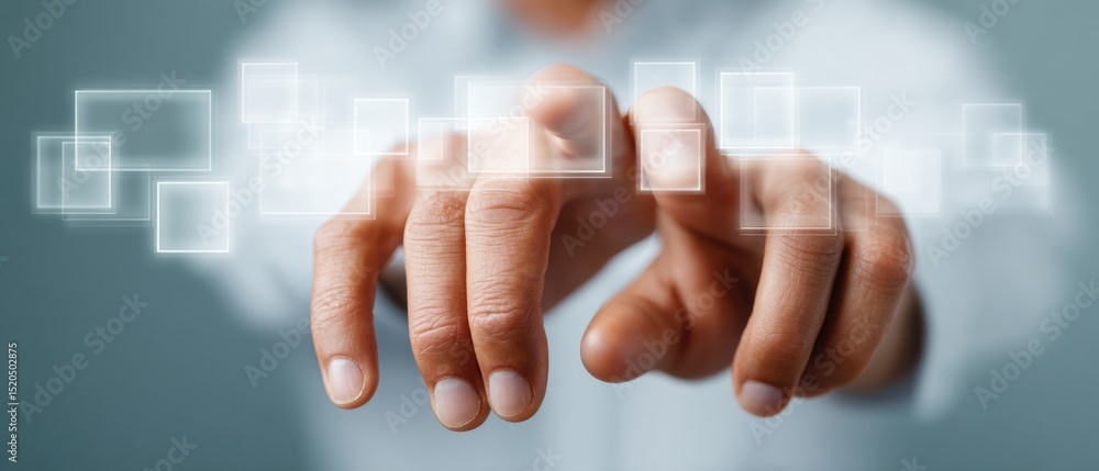 Poster Futuristic Asset Diversification Interface with Businessman Using Advanced Data Visualization for Intelligent Wealth Management and Portfolio Optimization
