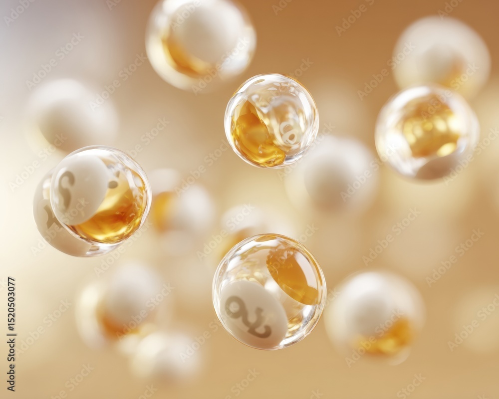 Poster luminous quantum spheres ethereal golden data visualization for immersive tech marketing and futuris