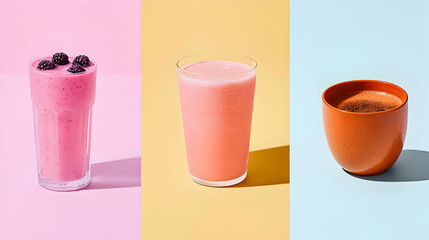 Colorful Smoothies In Pastel Colored Studio Setting