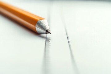 ruler being used to draw a line, white table surface, realistic capture, high resolution texture