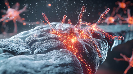 Abstract Digital Illustration Of Biological Structure With Red And White Particles