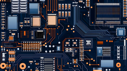 Detailed View Of Circuit Board With Orange Copper Lines