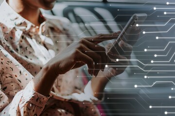 Woman using phone in a car