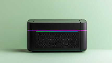 Modern Black Box Device With Colorful Light Strip On Green Background