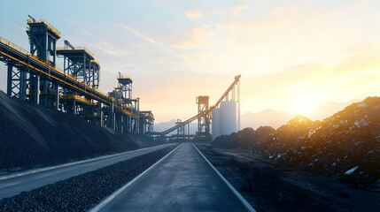 Industrial Coal Mining Plant At Sunrise