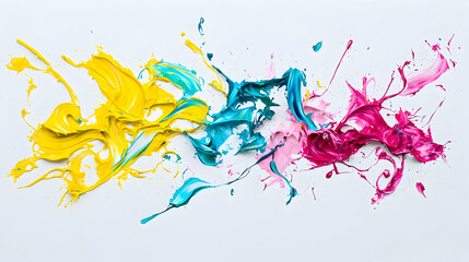 Abstract Colorful Paint Splashes On White Background