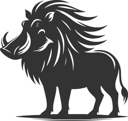Vector silhouette of a warthog animal isolated drawing black