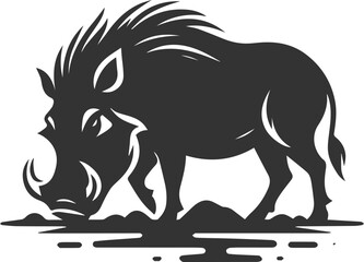 Vector silhouette of a warthog animal isolated drawing black