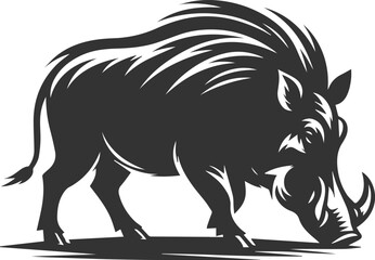 Vector silhouette of a warthog animal isolated drawing black
