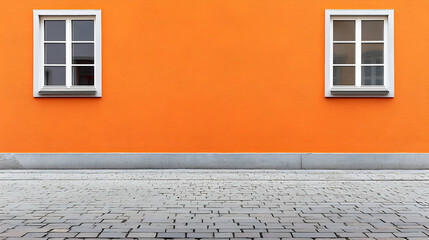 Two White Windows On An Orange Wall