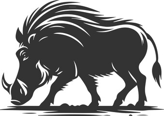Vector silhouette of a warthog animal isolated drawing black