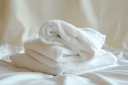 face towel used for drying face, white bedsheet background, natural lighting, truetolife color