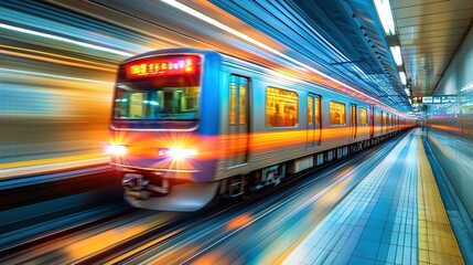 Fototapeta premium Speeding train station platform motion blur