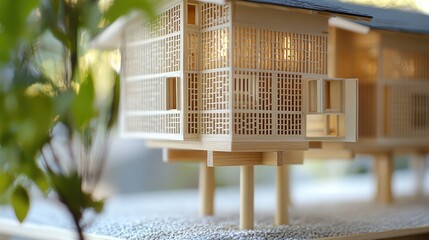 Close up of natural disaster-resilient housing built with climate-adaptive materials, elevated foundations, wind-resistant designs, and eco-friendly building techniques for sustainable recovery