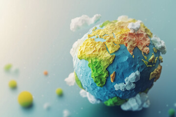 Green earth globe in the sky over grass, a concept of global environment and travel