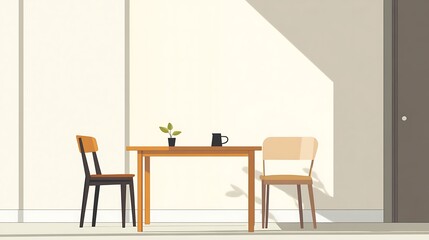 Simple illustration of a small dining area.