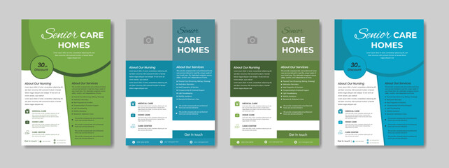 senior care best service flyer, care center flyer template, senior care flyer template, home care service flyer, medical charity flyer template with brochure creative layout shape