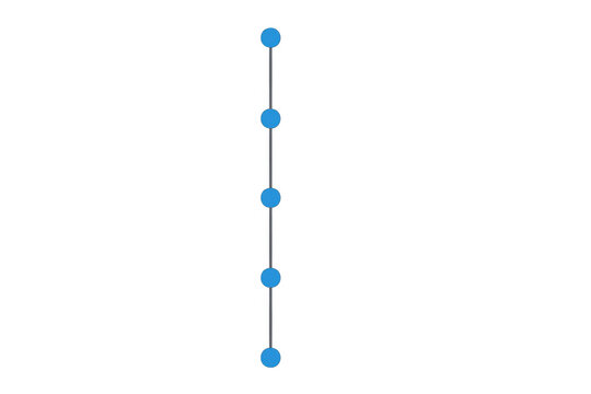 Minimalist vertical timeline with five blue dots representing milestones or progress, isolated on a transparent background