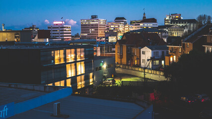 Dunedin city new zealand evening dark cityscape buildings