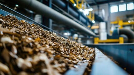 Close up of organic waste-to-energy solutions using anaerobic digestion, biogas production, and composting systems to turn food waste into renewable energy