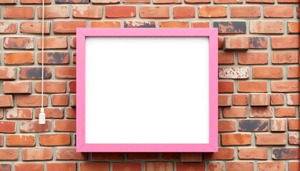 Modern pink framed shop sign mockup on brick wall,  brick wall,  background