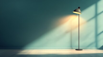 Floor lamp in a teal room with sunlight.