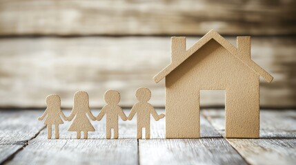 A wooden house with a family standing in front of it