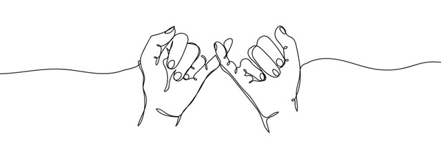 Continuous line, two hands clasped together to make a promise Line Art Vector Transparent Background Edit Stroke.