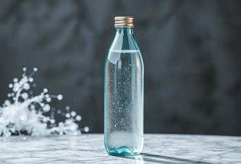 Recycled glass water bottle, stainless steel cap, eco-friendly hydration,  beverage,  sustainable