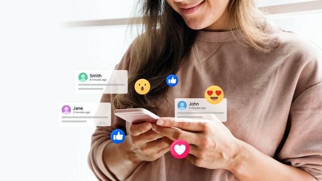 Woman using a smartphone social media concept