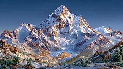 Majestic mountain covered in snow under blue sky high resolution image