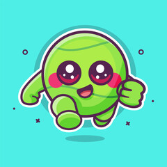 happy tennis ball character mascot running isolated cartoon in flat style design