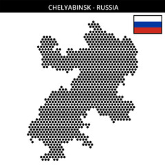 Medium hexagonal dotted map of Chelyabinsk in Russia